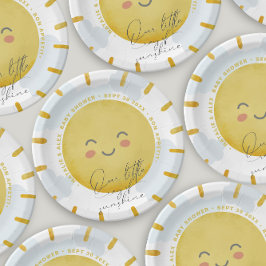 Ray of Sunshine Clouds Boy Blue Baby Shower Paper Plate