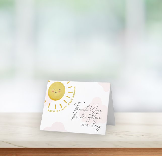 Ray of Sunshine Clouds Girl Baby Shower  Thank You Card (Creator Uploaded)
