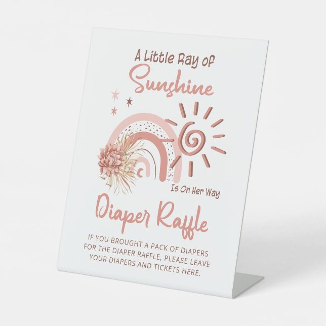 Ray of Sunshine Girl Baby Shower Diaper Raffle  Pedestal Sign (Front)