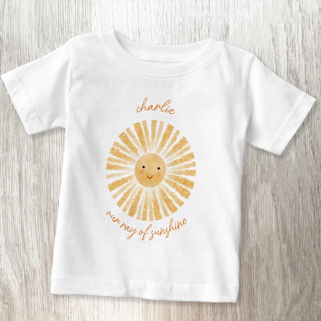 Ray of Sunshine Personalised Watercolor Baby T-Shirt (Our ray of sunshine personalized name baby t-shirt)
