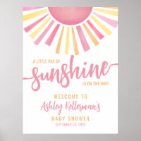 Ray Of Sunshine Pink Sun Baby Shower Welcome Sign
