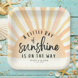 Ray Of Sunshine Retro Summer Beach Baby Shower Paper Plate