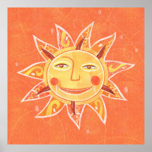 Ray Play Smiling Orange Sun Art Poster
