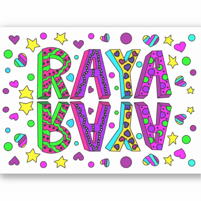 Raya, The name Raya Hand drawn Whimsical Style (Front)