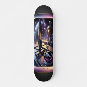 "Raygun Gothic Futuristic Cityscape Deck" Skateboard