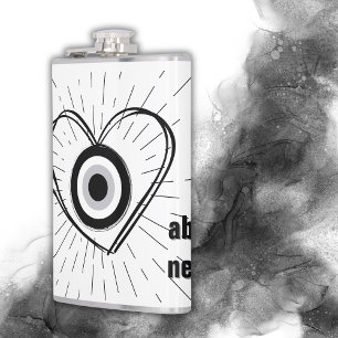 Rays, Heart , Black Evil Eye protection monogram   Hip Flask