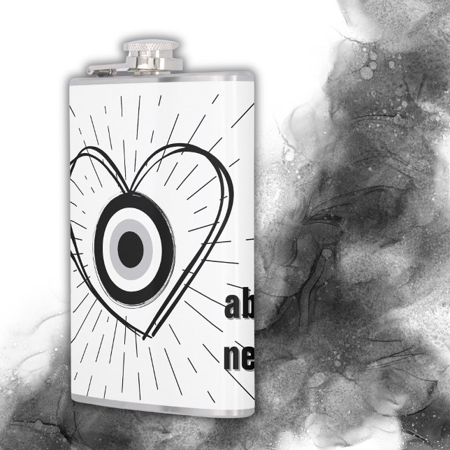 Rays, Heart , Black Evil Eye protection monogram | Hip Flask (Creator Uploaded)