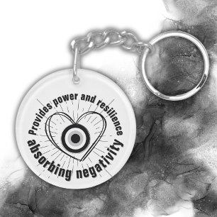 Rays, Heart , Black Evil Eye protection monogram   Key Ring