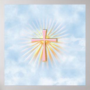 Rays of Light from the Religious Cross (W/Clouds) Poster