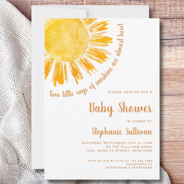 Rays of Sunshine Twins Baby Shower  Invitation (Creator Uploaded)