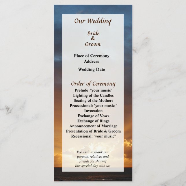 Rays of the Sun at Dawn Wedding Program Programme (Front)