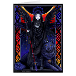 Rayvnwolf Celestial Guardian Angel Wolf Card