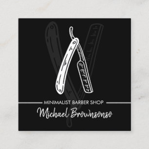 Razor Barber Minimalist Simple Black Square Business Card