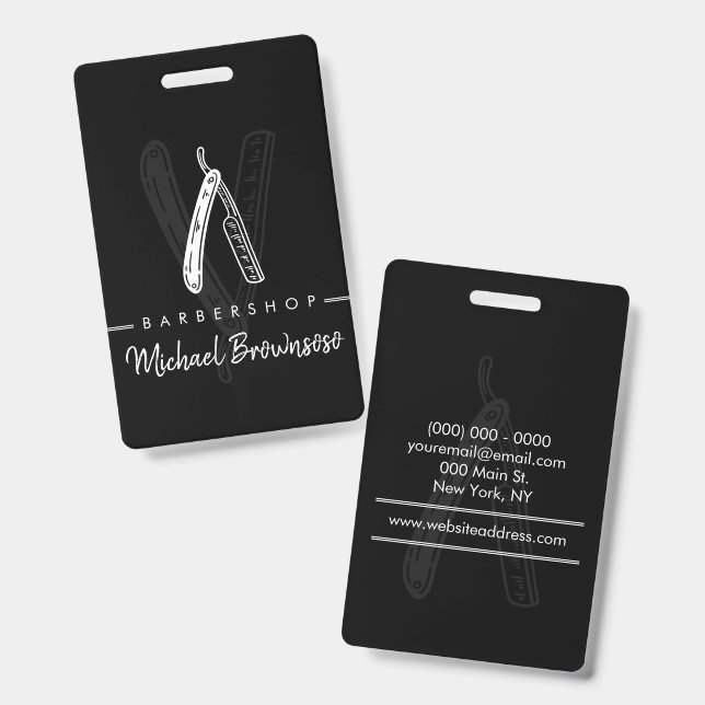 Razor Barber shop black logo ID Badge (Front & Back)