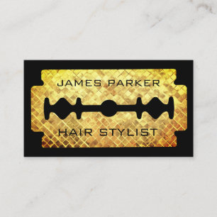Razor Blade Gold Faux Barber Hair Stylist Business Business Card