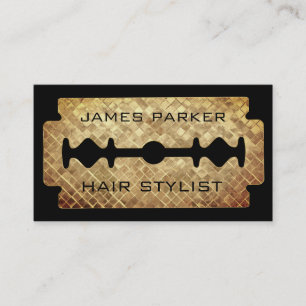 Razor Blade Gold Faux Barber Hair Stylist Business Card