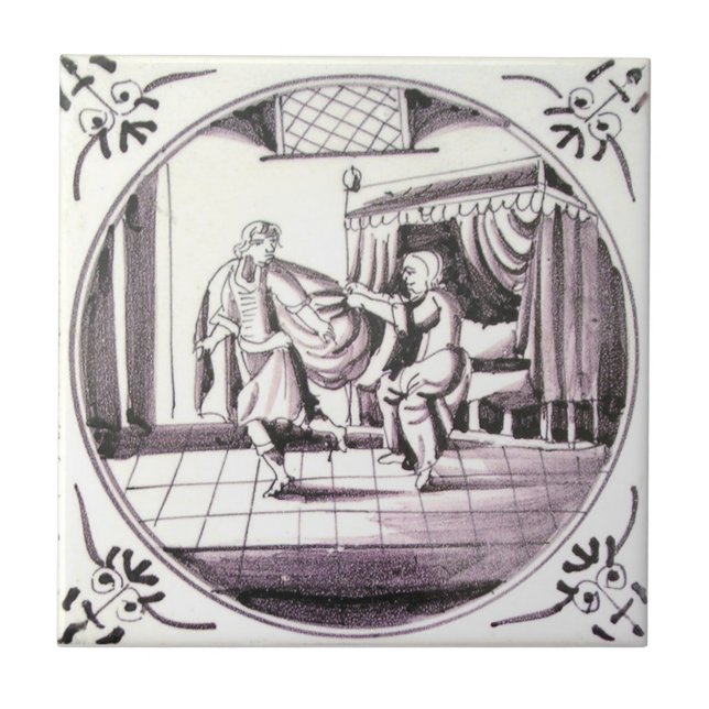 RBT01 Delft Biblical Manganese Red Ceramic Tile (Front)