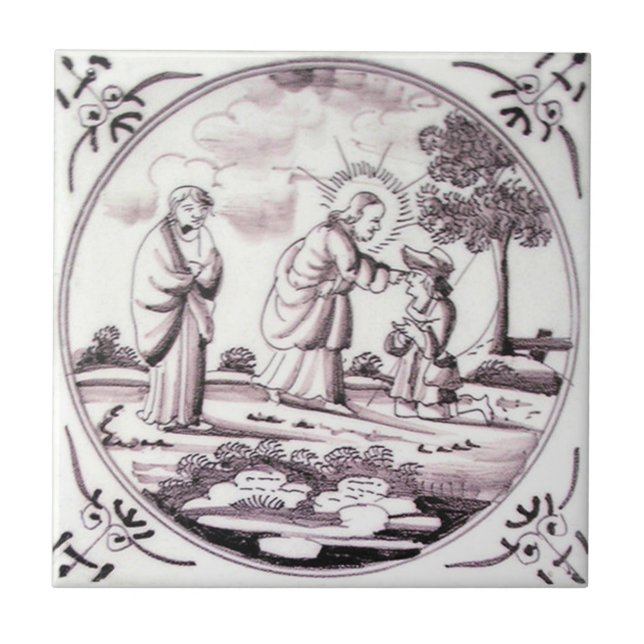 RBT06 Delft Biblical Manganese Red Ceramic Tile (Front)