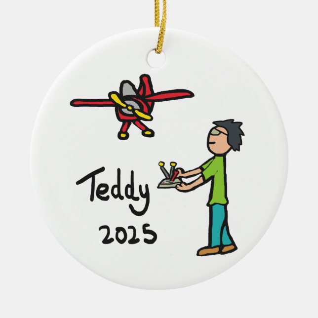 RC Airplane - Teddy Ceramic Tree Decoration (Front)