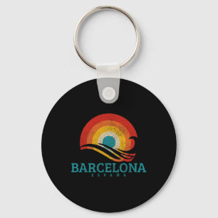 Rcelona Espana Spain Vintage Wave Surfer Surfing S Key Ring