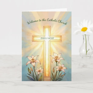RCIA Name Welcome Catholic Church Cross Lilies Card