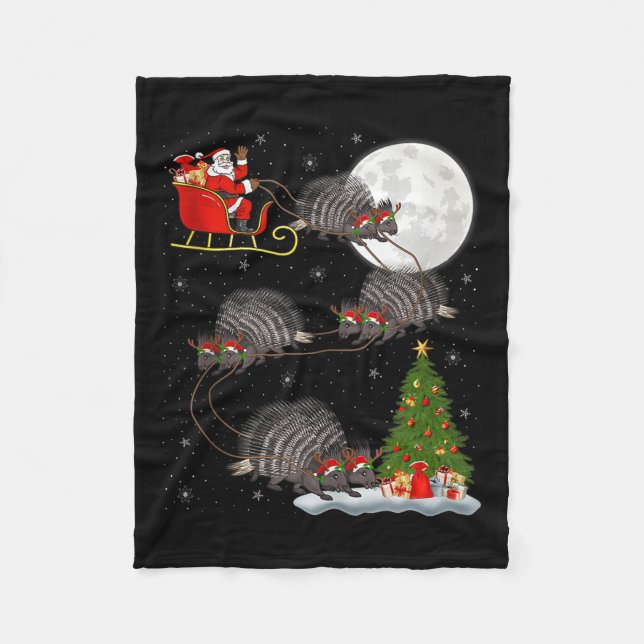 Rcune Santa Sleigh Flying Funny Magical Christmas  Fleece Blanket (Front)