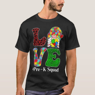 Rd Love Gnome Teacher Pre K Squad Autism Awareness T-Shirt