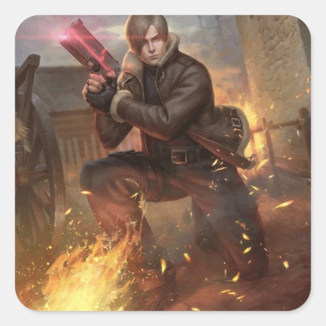 RE4 Leon in the Village Square Sticker (Front)