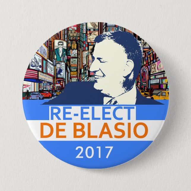 Re-Elect Bill de Blasio 2017 7.5 Cm Round Badge (Front)