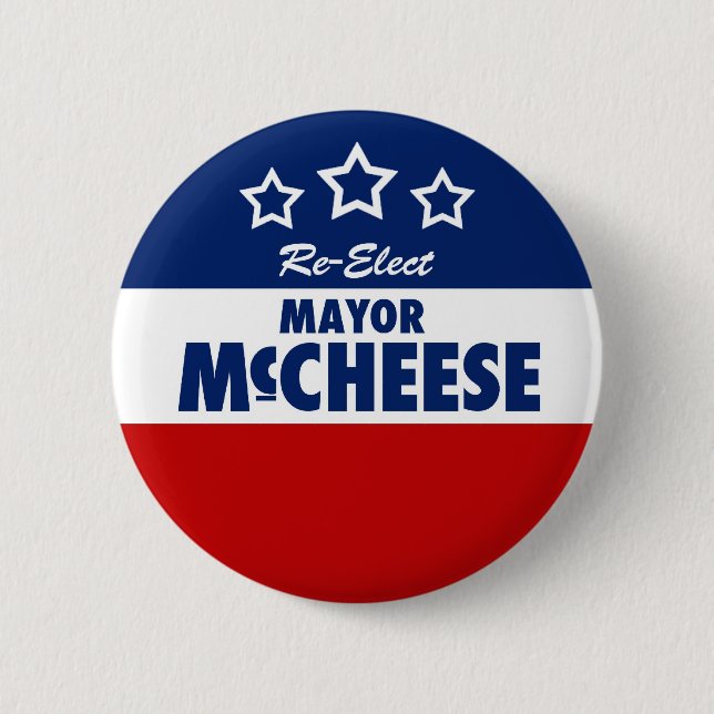 Re-Elect the Mayor cheesy campaign button (Front)