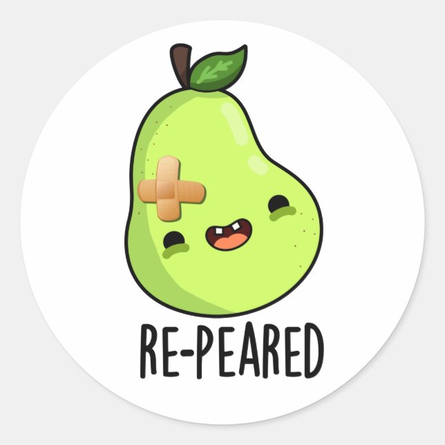 Re-peared Funny Fruit Pear Pun  Classic Round Sticker (Front)