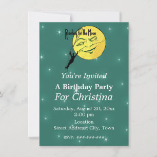 Reach for the Moon Birthday Man Ladder White Stars Invitation