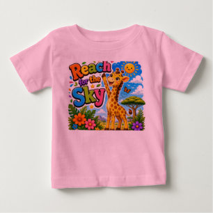 Reach for the Sky   Cute Giraffe Cartoon Design Baby T-Shirt