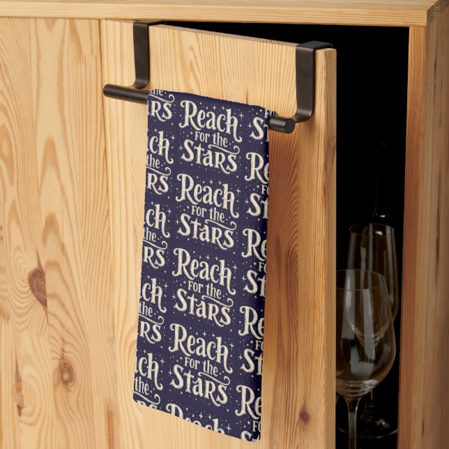 Reach for the Stars Celestial Typography Art Tea Towel (Thirds Fold)