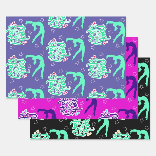 Reach for the Stars Gymnastics Tumbling  Wrapping Paper Sheet (Set)