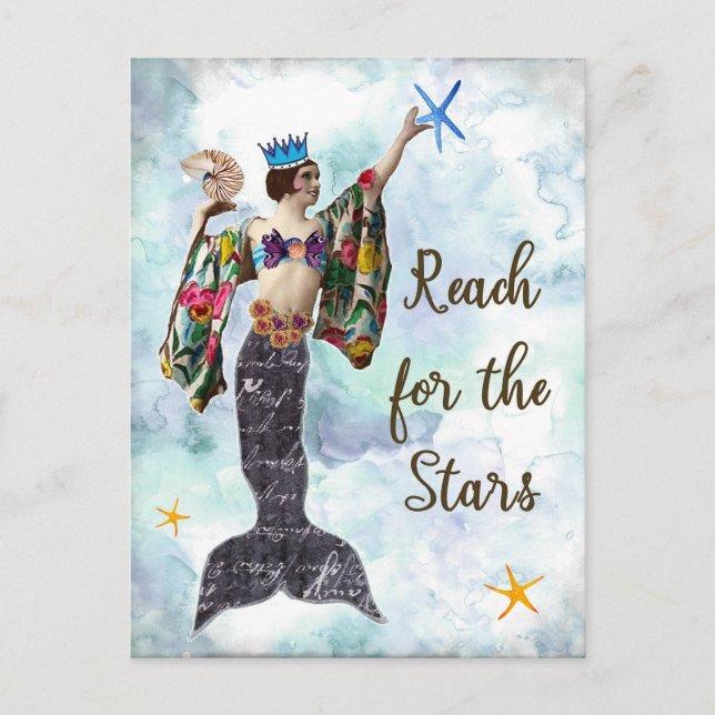 Reach for the stars postcard notecard mermaid (Front)