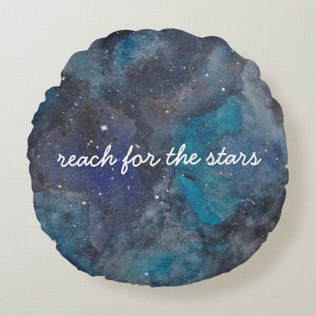 Reach For The Stars Space Galaxy Script Quote Round Cushion (Front)