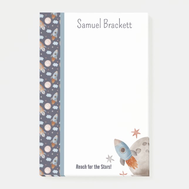 Reach For The Stars Space Rocket Personalised Post-it Notes (Front)
