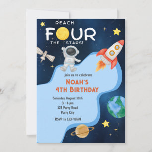 Reach Four The Stars 4th Birthday Invitation Space