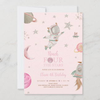 Reach four the stars, Girl Astronaut, Space 4th Invitation