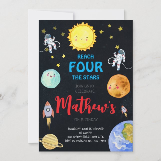 Reach Four The Stars Outer Space Birthday Party  Invitation (Front)