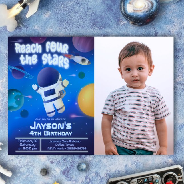 Reach Four the Stars - Outer Space Invitation (Reach Four the Stars - Outer Space Landscape Invitation with Picture)