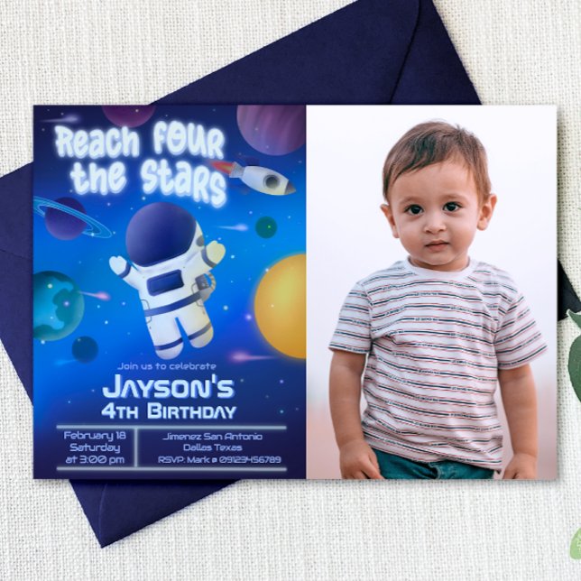 Reach Four the Stars - Outer Space Invitation (Reach Four the Stars - Outer Space Landscape Invitation with Picture)