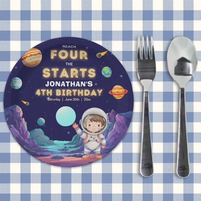 Reach Four the Stars Space Birthday 4th Paper Plate (Creator Uploaded)