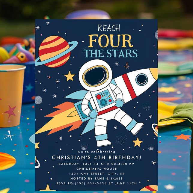 Reach Four The Stars Space Birthday Invitation (Creator Uploaded)