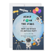 Reach FOUR the Stars – Twin 4th Birthday Invitatio