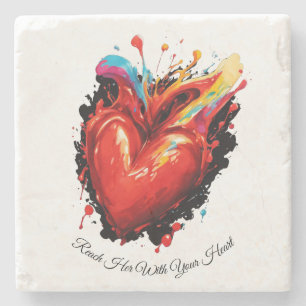 Reach Her With Your Heart Hoodie Stone Coaster