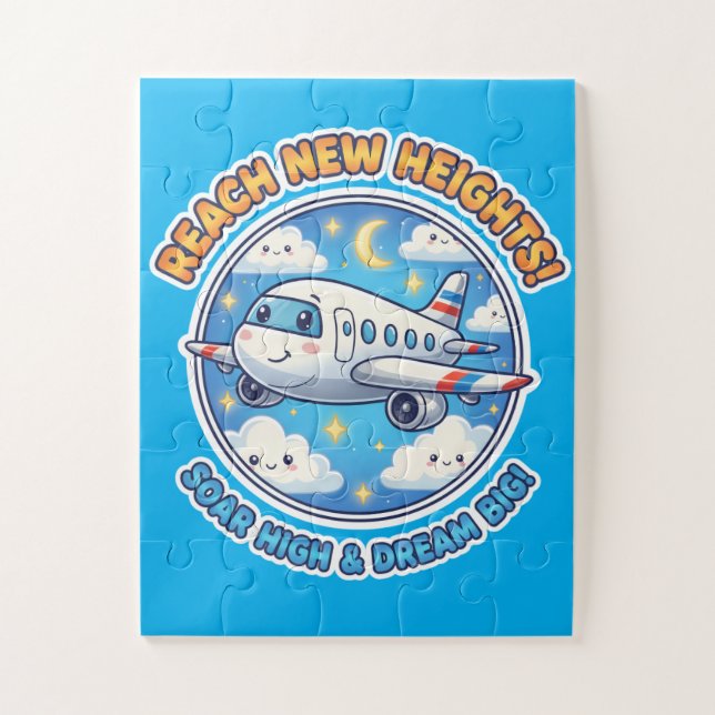 Reach New Heights! Dream Big - Cheerful  Airplane Jigsaw Puzzle (Vertical)