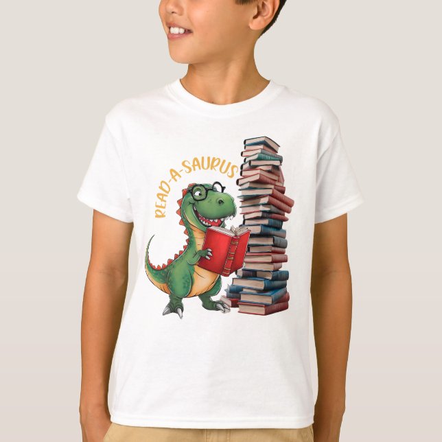 Read-a-saurus Funny Dinosaur Reading T-Shirt (Front)