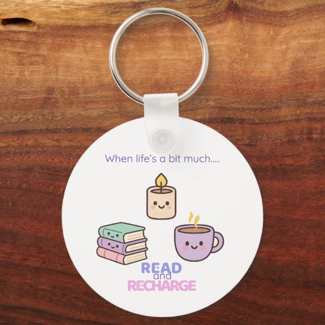 Read And Recharge Keyring Kawaii Book Lover Gift  (Front)